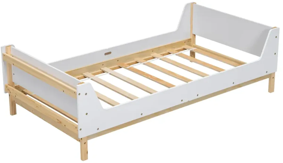 Bed With Headboard, Footboard, Safeguards, Built-In Bed-End Book Storage Rack