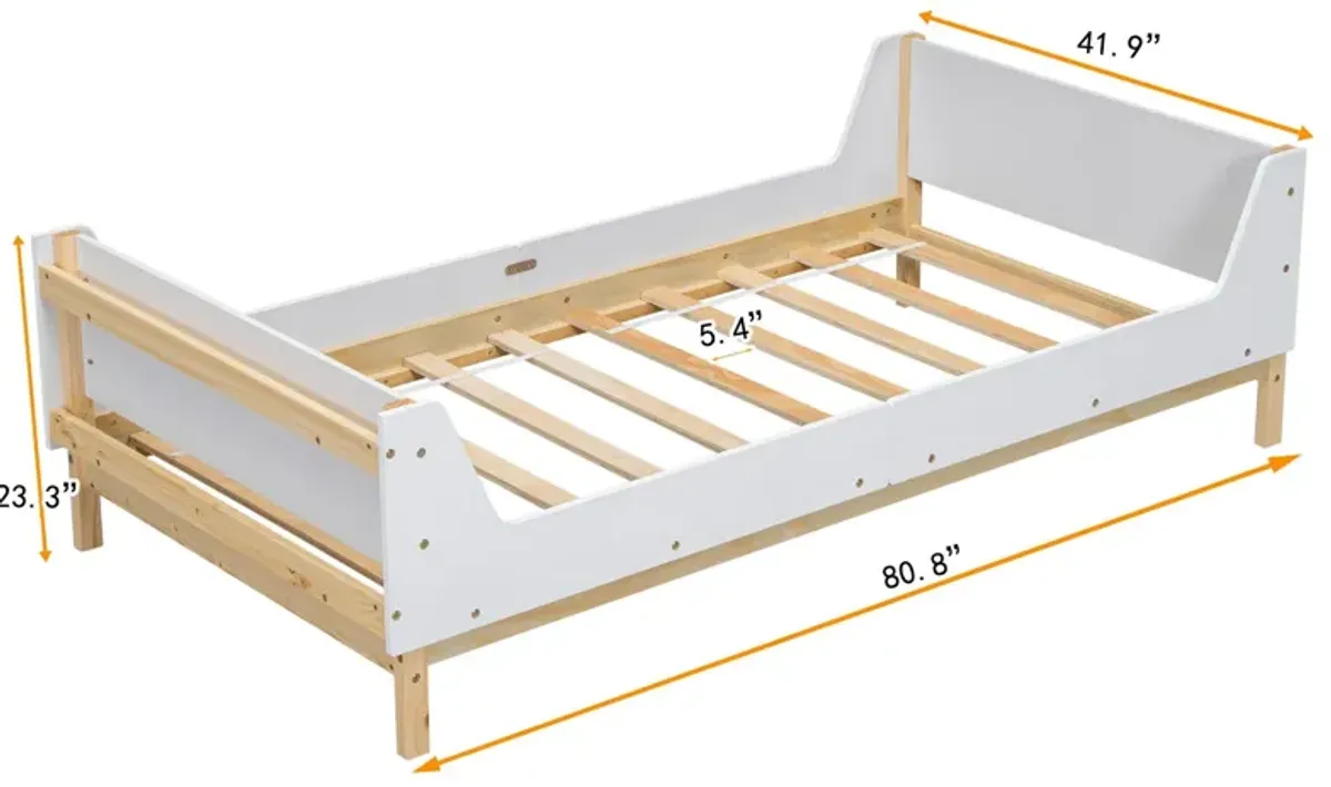 Bed With Headboard, Footboard, Safeguards, Built-In Bed-End Book Storage Rack