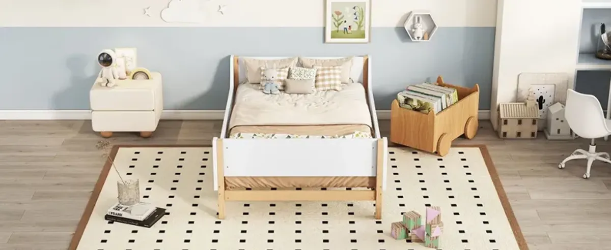 Bed With Headboard, Footboard, Safeguards, Built-In Bed-End Book Storage Rack