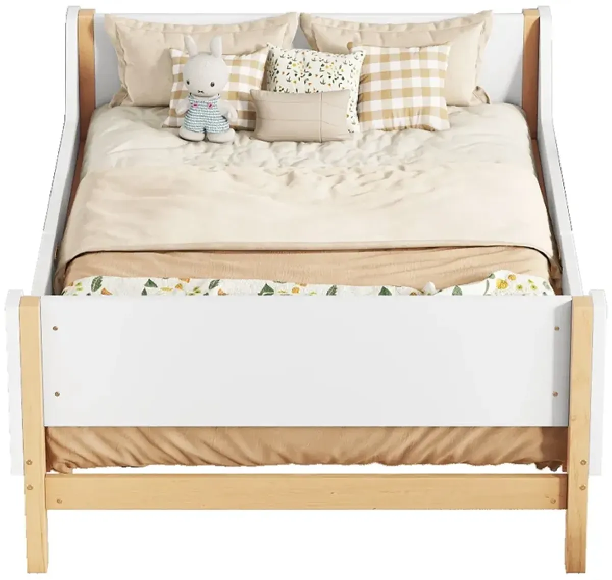 Bed With Headboard, Footboard, Safeguards, Built-In Bed-End Book Storage Rack