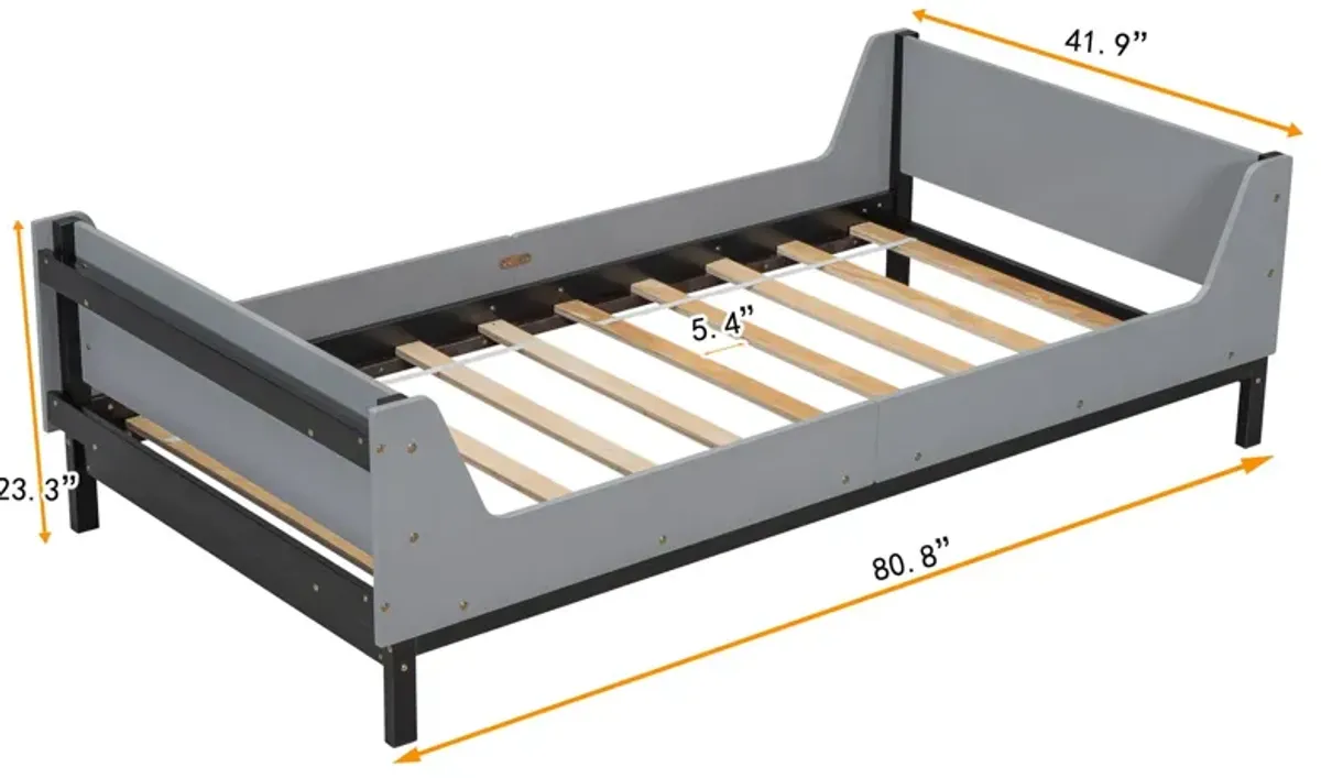 Bed With Headboard, Footboard, Safeguards, Built-In Bed-End Book Storage Rack