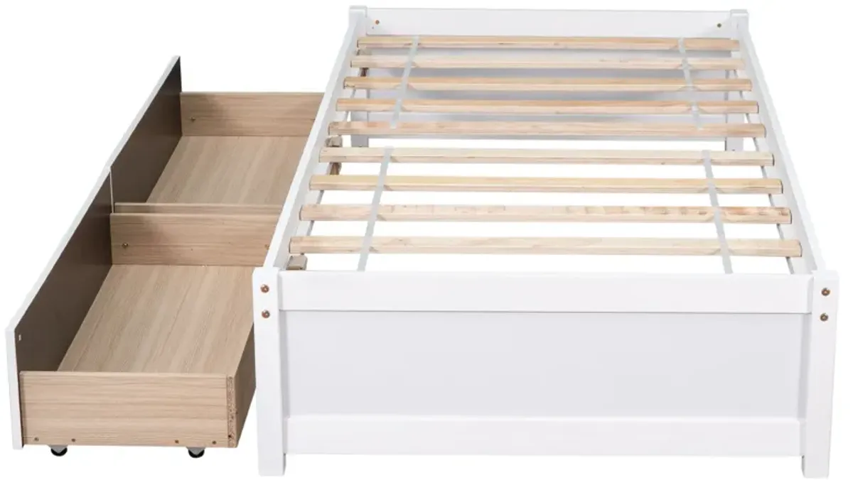 Twin Bed With 2 Drawers, Solid Wood, No Box Spring Needed