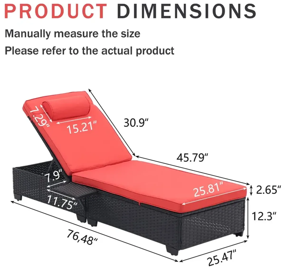 Outdoor Patio Chaise Lounge Chair, Lying In Bed With PE Rattan And Steel Frame, PE Wickers, Pool Recliners With Elegant Reclining Adjustable Backrest And Removable Cushions (Sets of 2)