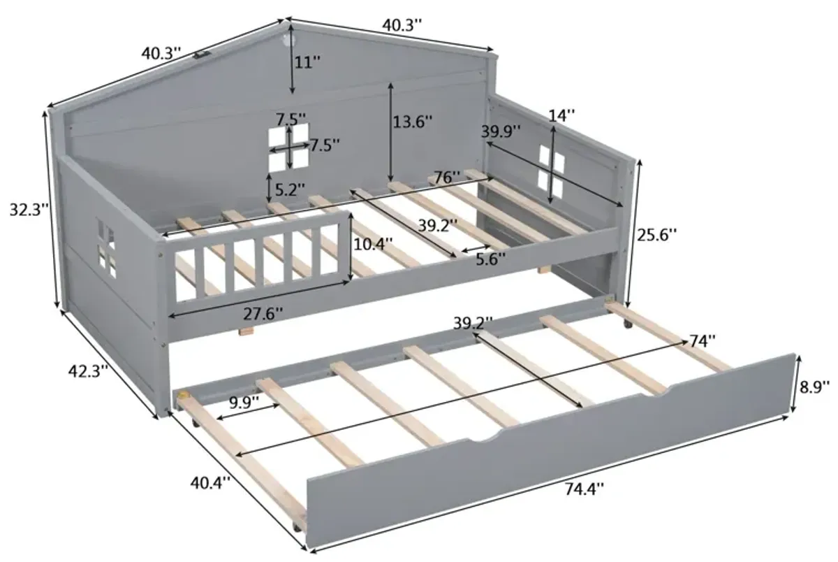 Wooden Daybed With Trundle And Sensor Light