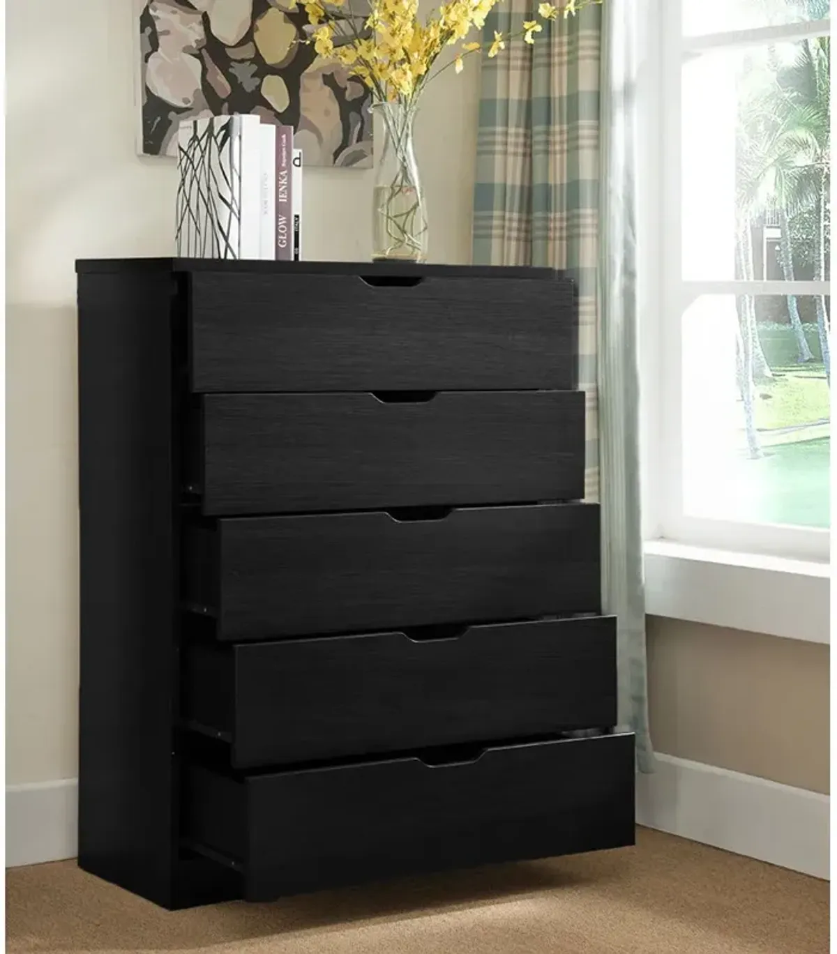 5 Drawer Bedroom Chest Dresser, Distressed Wood Cabinet