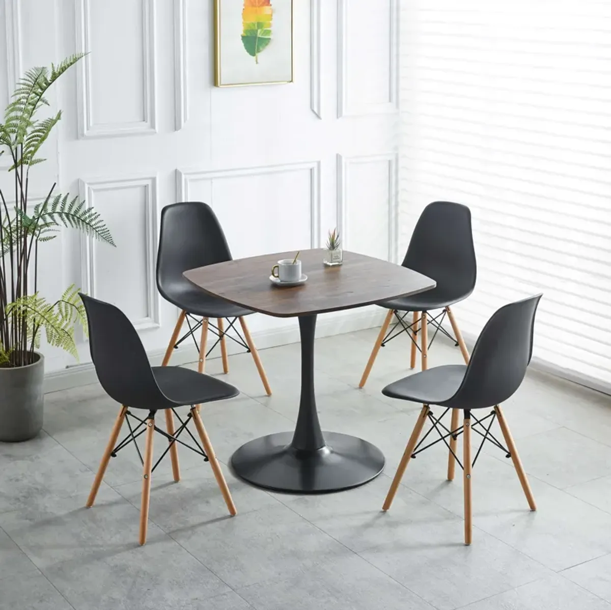 5 Pieces Dining Set, Table Metal Leg Mid-Century Dining Table For 4 - 6 People With MDF Table Top, Pedestal Dining Table, End Table Leisure Coffee Table