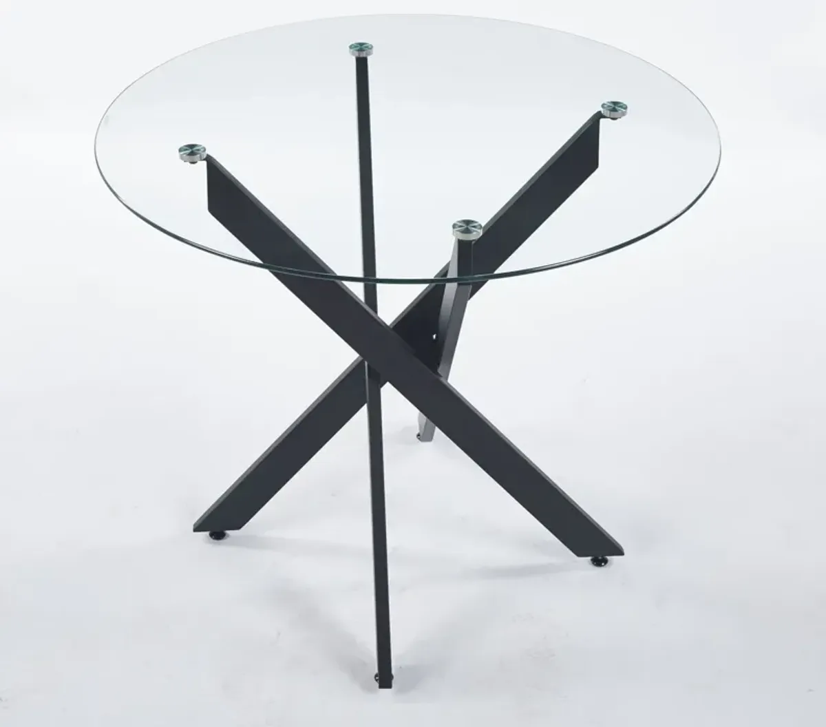 Dining Table With Cross Metal Leg And Tempered Glass, Modern Space Saving Kitchen Table For Living Room