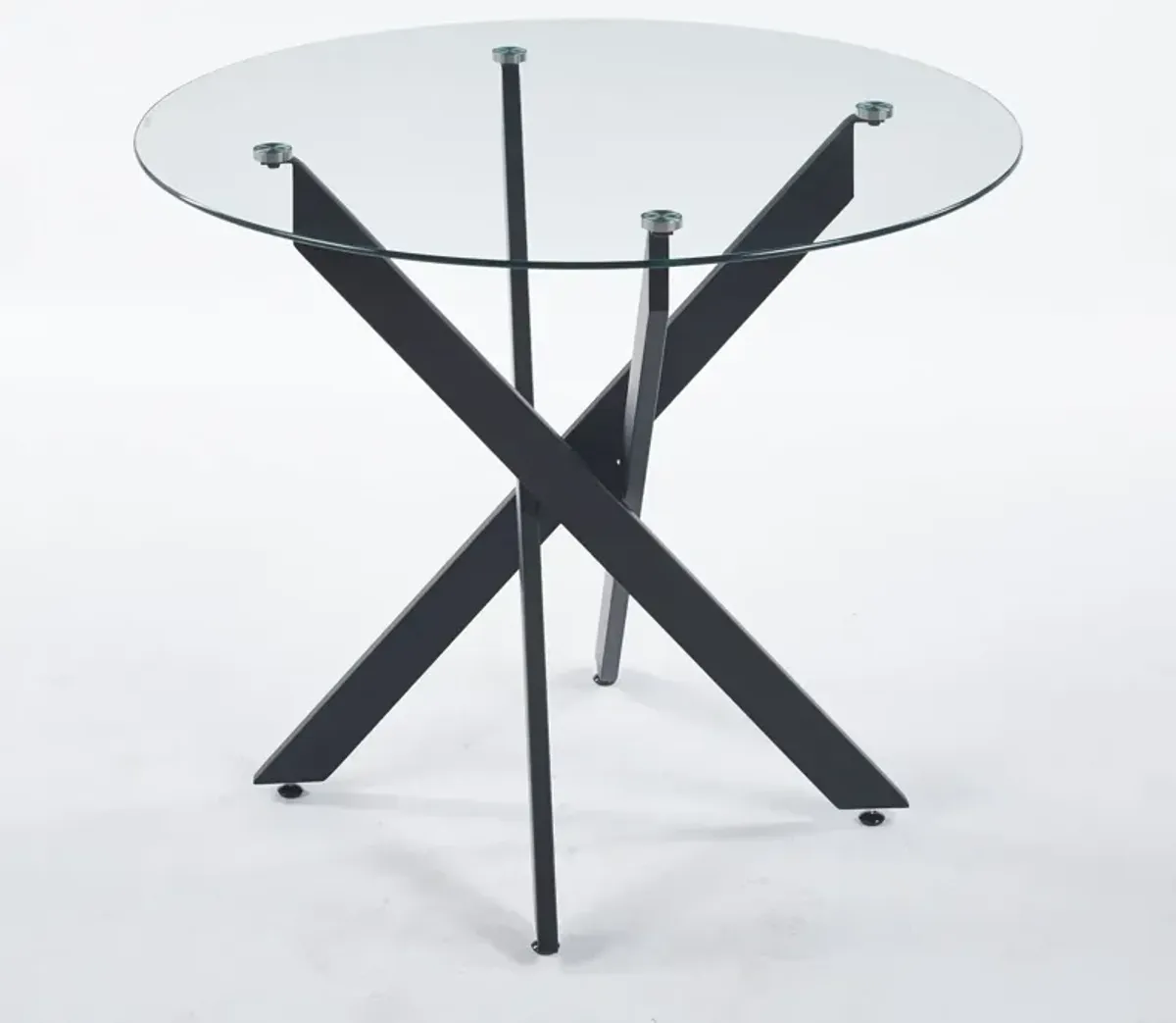 Dining Table With Cross Metal Leg And Tempered Glass, Modern Space Saving Kitchen Table For Living Room