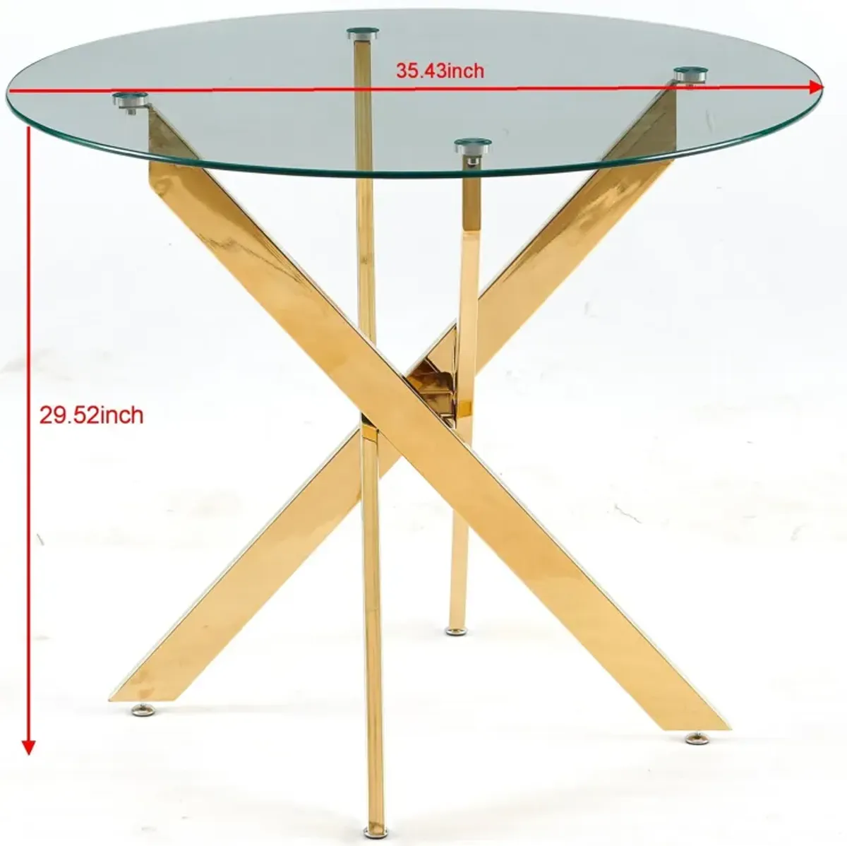 Dining Table With Cross Metal Leg And Tempered Glass, Modern Space Saving Kitchen Table For Living Room