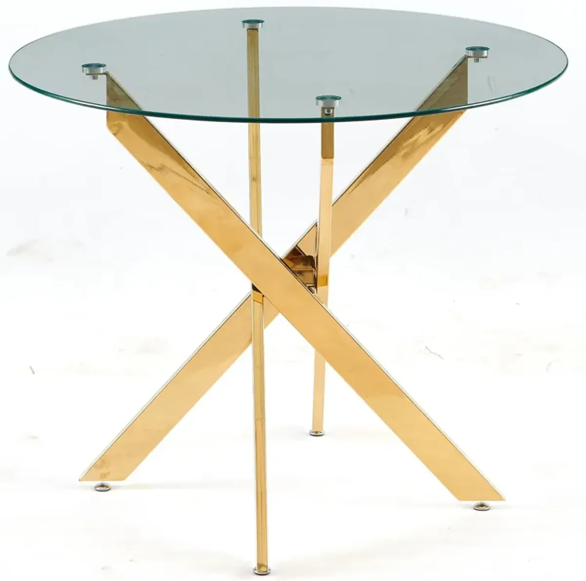 Dining Table With Cross Metal Leg And Tempered Glass, Modern Space Saving Kitchen Table For Living Room