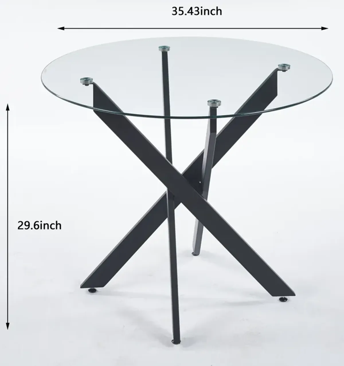 Dining Table With Cross Metal Leg And Tempered Glass, Modern Space Saving Kitchen Table For Living Room