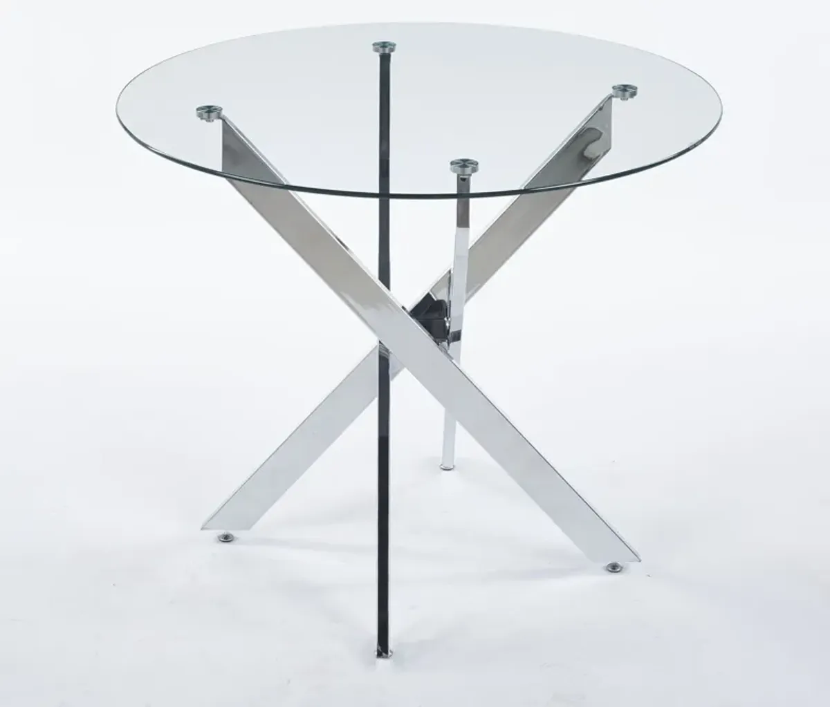 Dining Table With Cross Metal Leg And Tempered Glass, Modern Space Saving Kitchen Table For Living Room