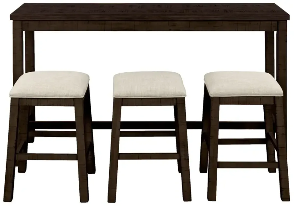 Topmax - 4 Pieces Counter Height Table With Fabric Padded Stools, Rustic Bar Dining Set With Socket