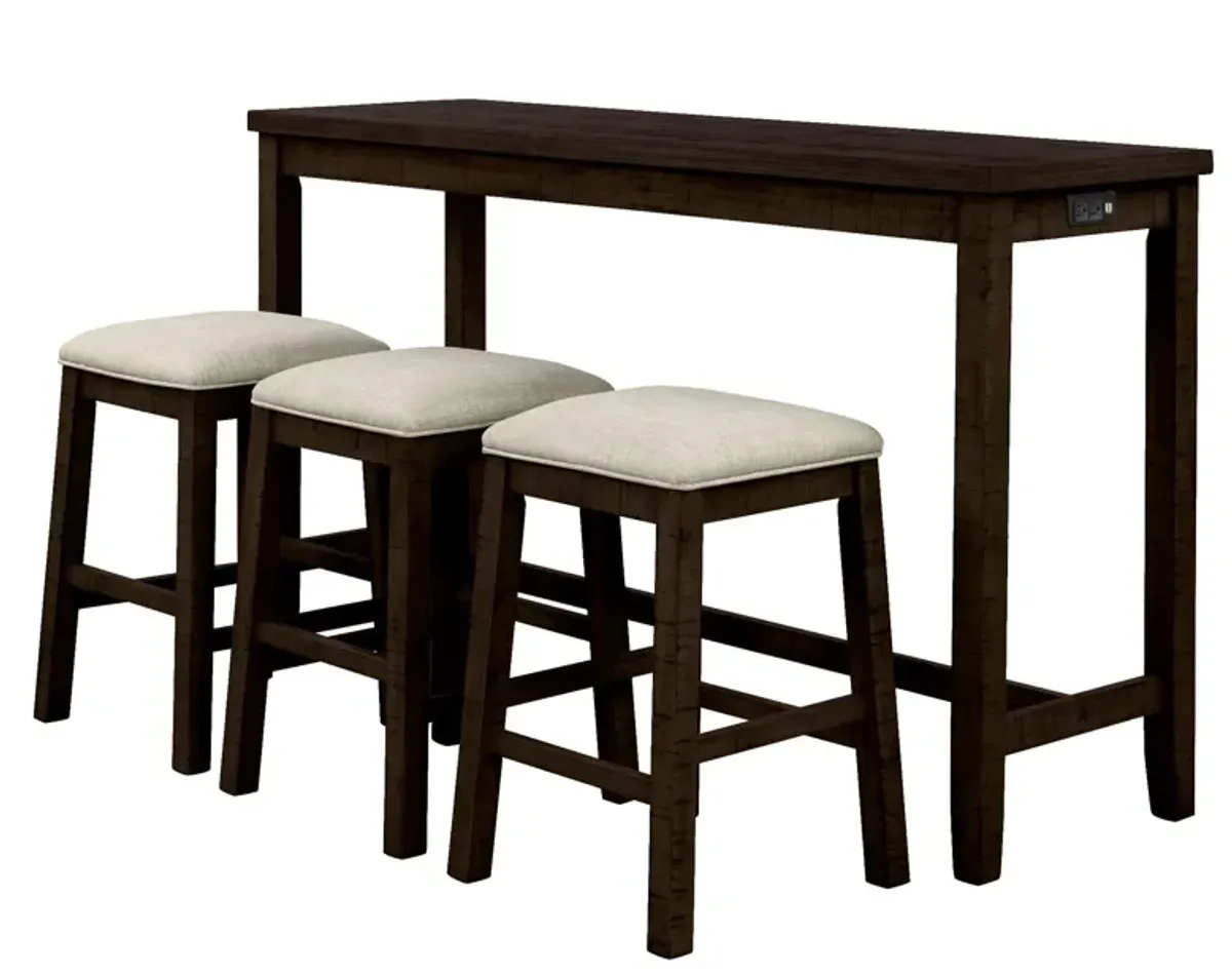 Topmax - 4 Pieces Counter Height Table With Fabric Padded Stools, Rustic Bar Dining Set With Socket