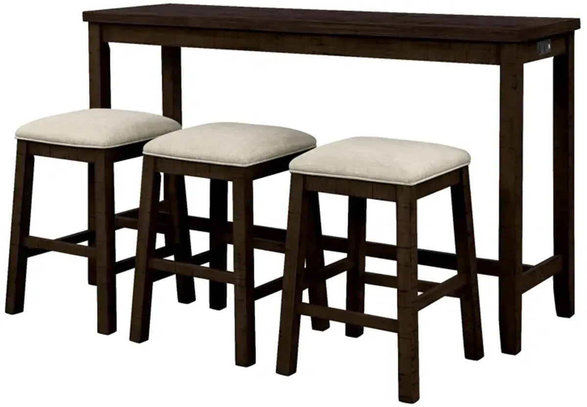 Topmax - 4 Pieces Counter Height Table With Fabric Padded Stools, Rustic Bar Dining Set With Socket