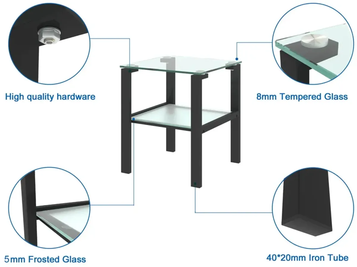 Glass Two Layer Tea Table, Small Round Table, Bedroom Corner Table, Living Room Side Table