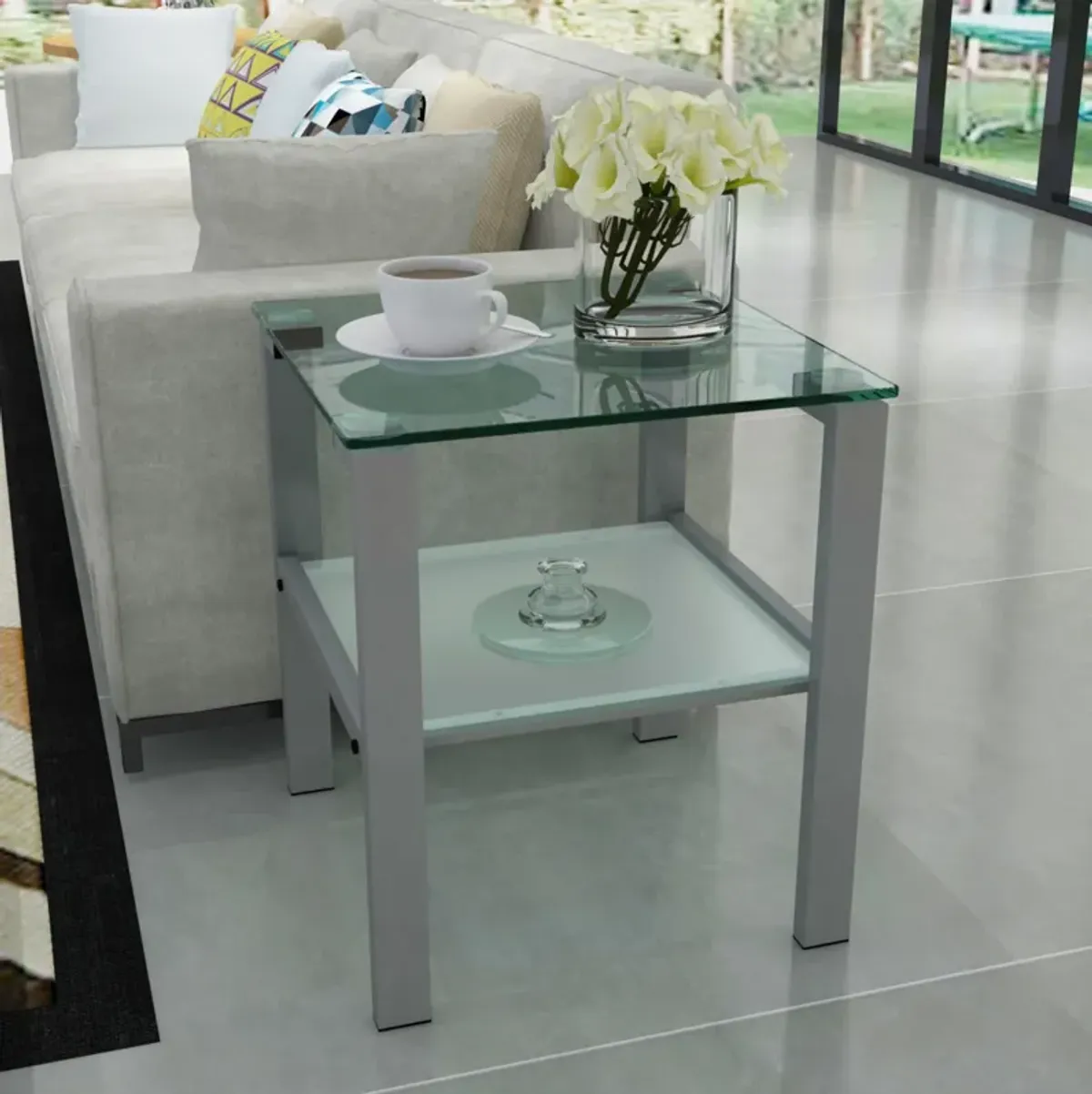 Glass Two Layer Tea Table, Small Round Table, Bedroom Corner Table, Living Room Side Table