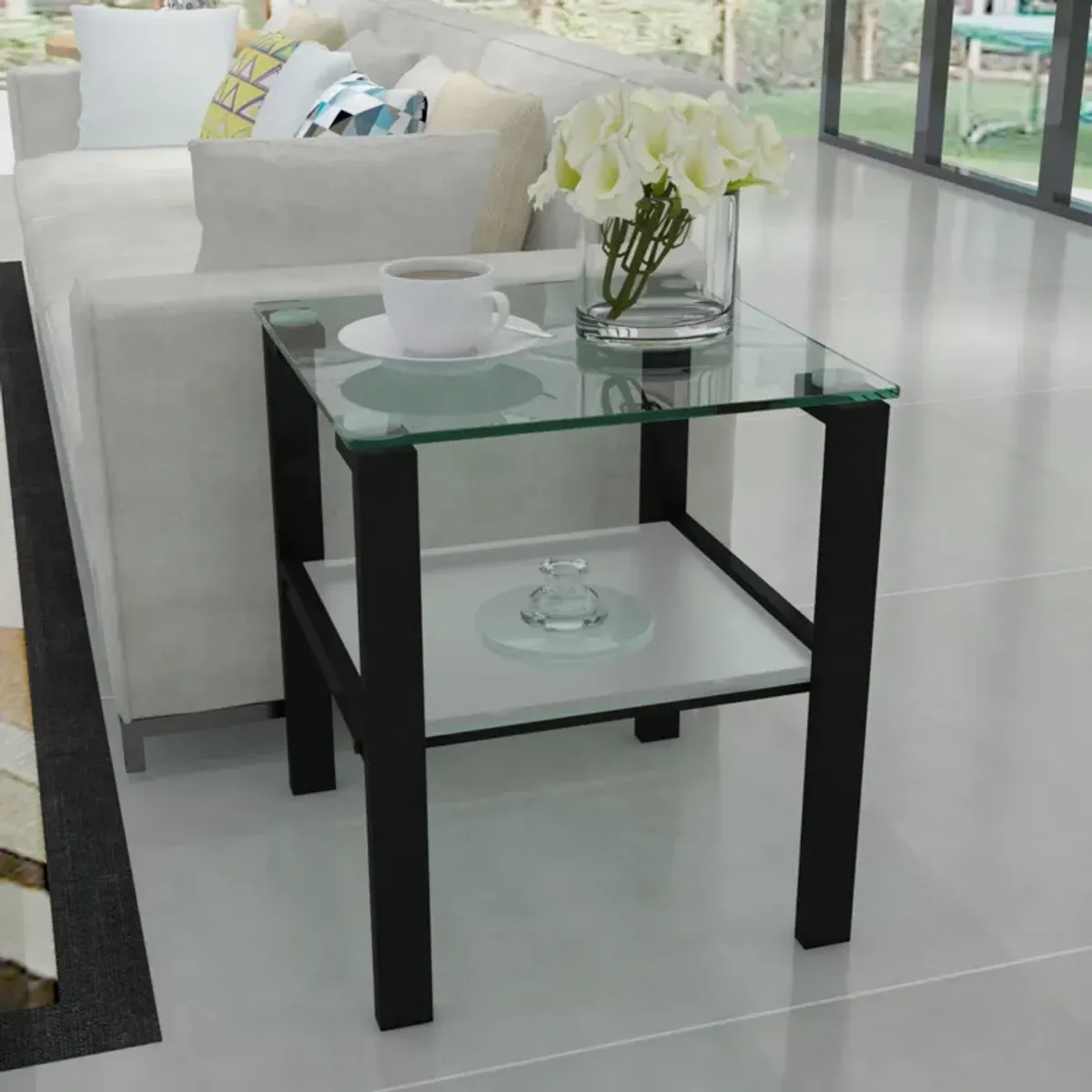 Glass Two Layer Tea Table, Small Round Table, Bedroom Corner Table, Living Room Side Table