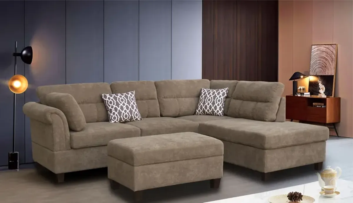 Diego - Fabric Sectional Sofa With Right Facing Chaise, Storage Ottoman, And 2 Accent Pillows