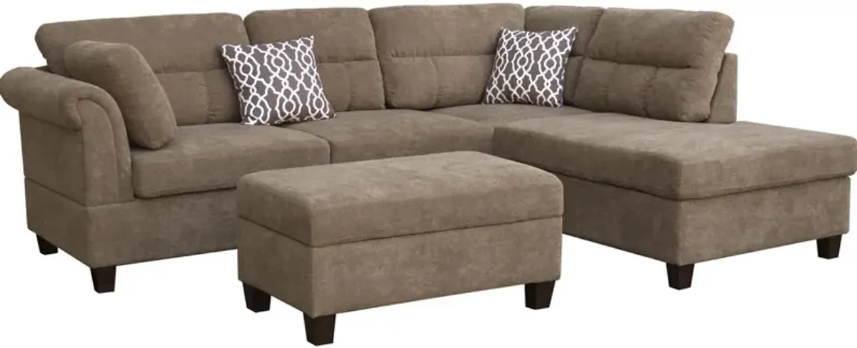 Diego - Fabric Sectional Sofa With Right Facing Chaise, Storage Ottoman, And 2 Accent Pillows