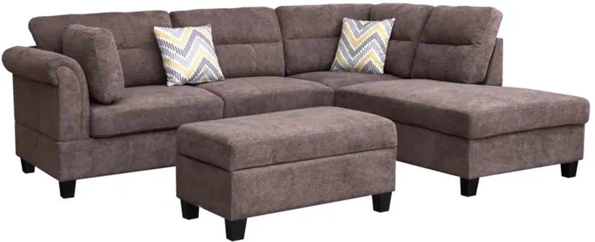 Diego - Fabric Sectional Sofa With Right Facing Chaise, Storage Ottoman, And 2 Accent Pillows