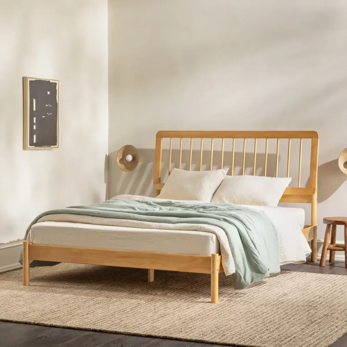 Mid-Century Modern Solid Wood Spindle Bed