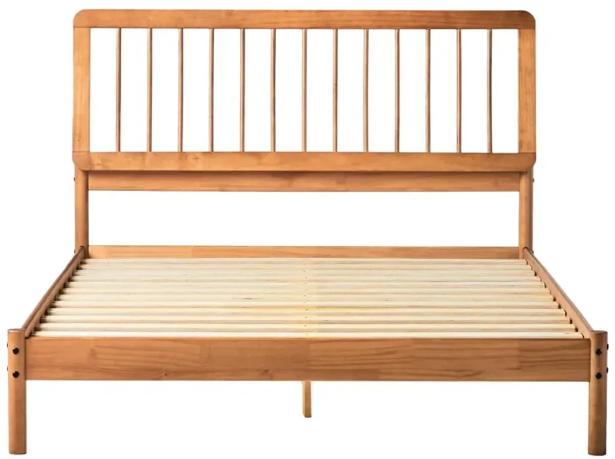 Mid-Century Modern Solid Wood Spindle Bed