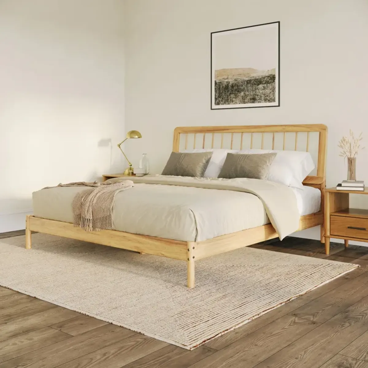 Mid-Century Modern Solid Wood Spindle Bed