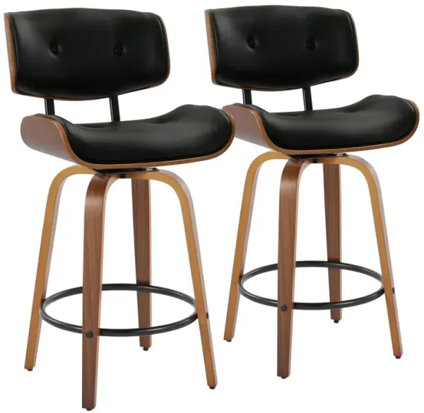Lombardi - Mid-Century Modern Fixed Height Counter Stool With Swivel With Round Footrest (Set of 2)