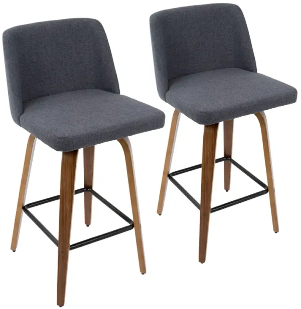 Toriano - Mid Century Modern Fixed Height Counter Stool & Square Footrest (Set of 2)