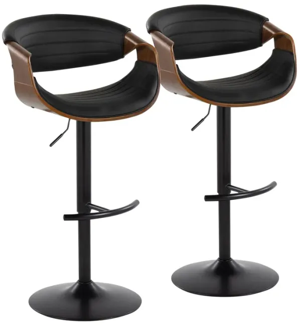Symphony - Mid-Century Modern Adjustable Barstool With Swivel With Rounded T Footrest (Set of 2) - Black / Walnut / Black