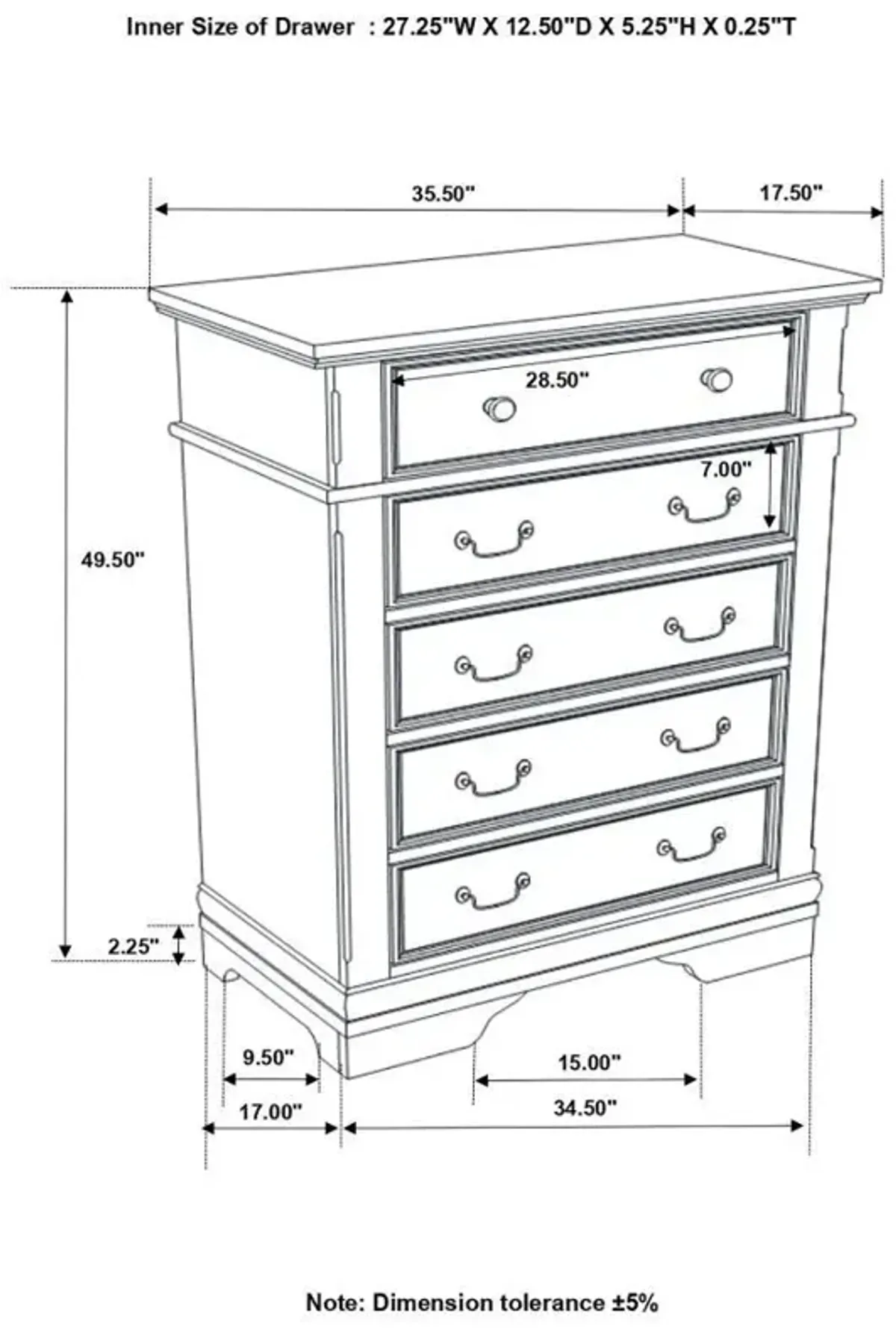 Cambridge - 5-Drawer Bedroom Chest - Cappuccino