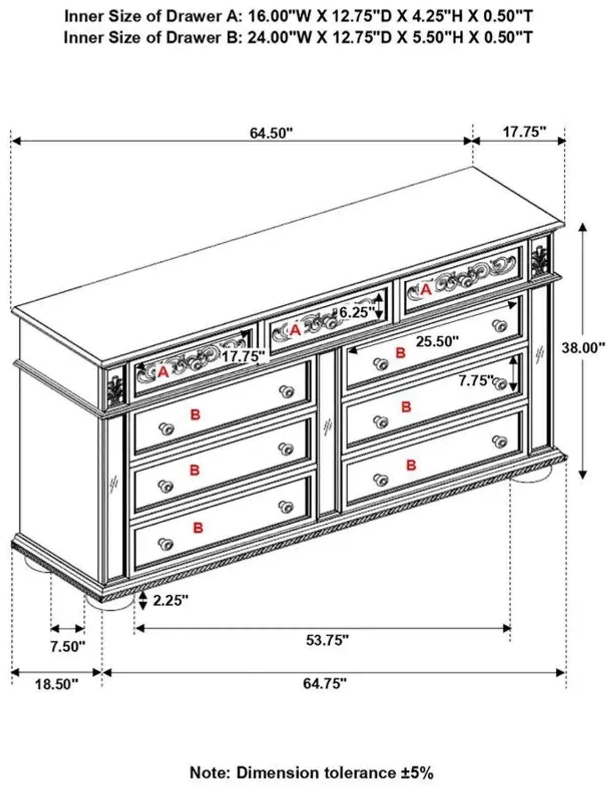 Heidi - 9-Drawer Dresser - Metallic Platinum