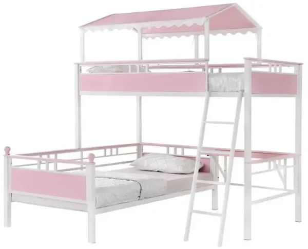 Alexia - Twin Over Twin Workstation Bunk Bed - Pink And White