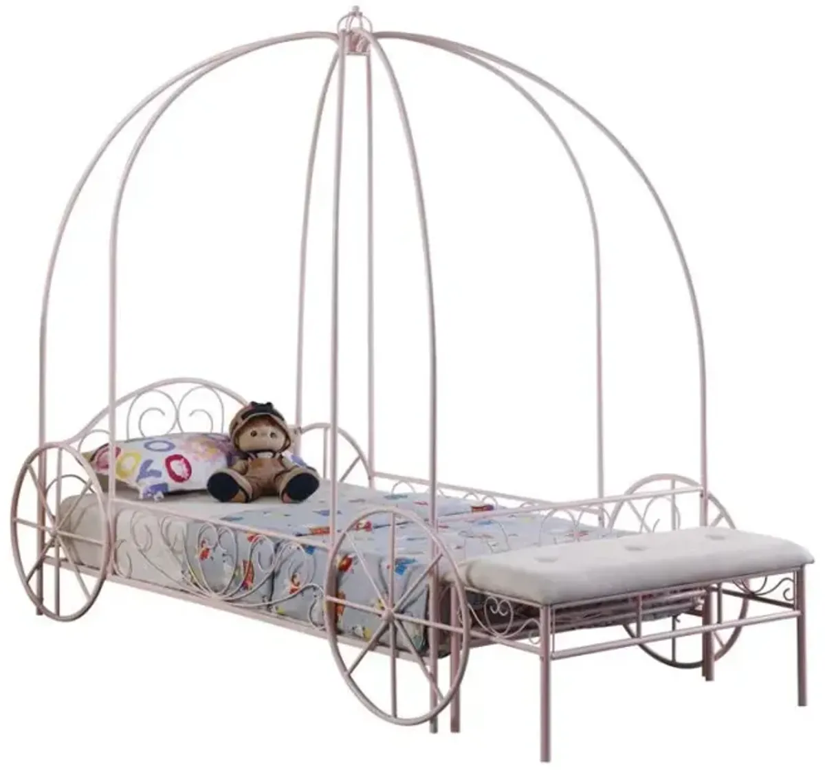 Massi - Metal Twin Canopy Bed - Powder Pink