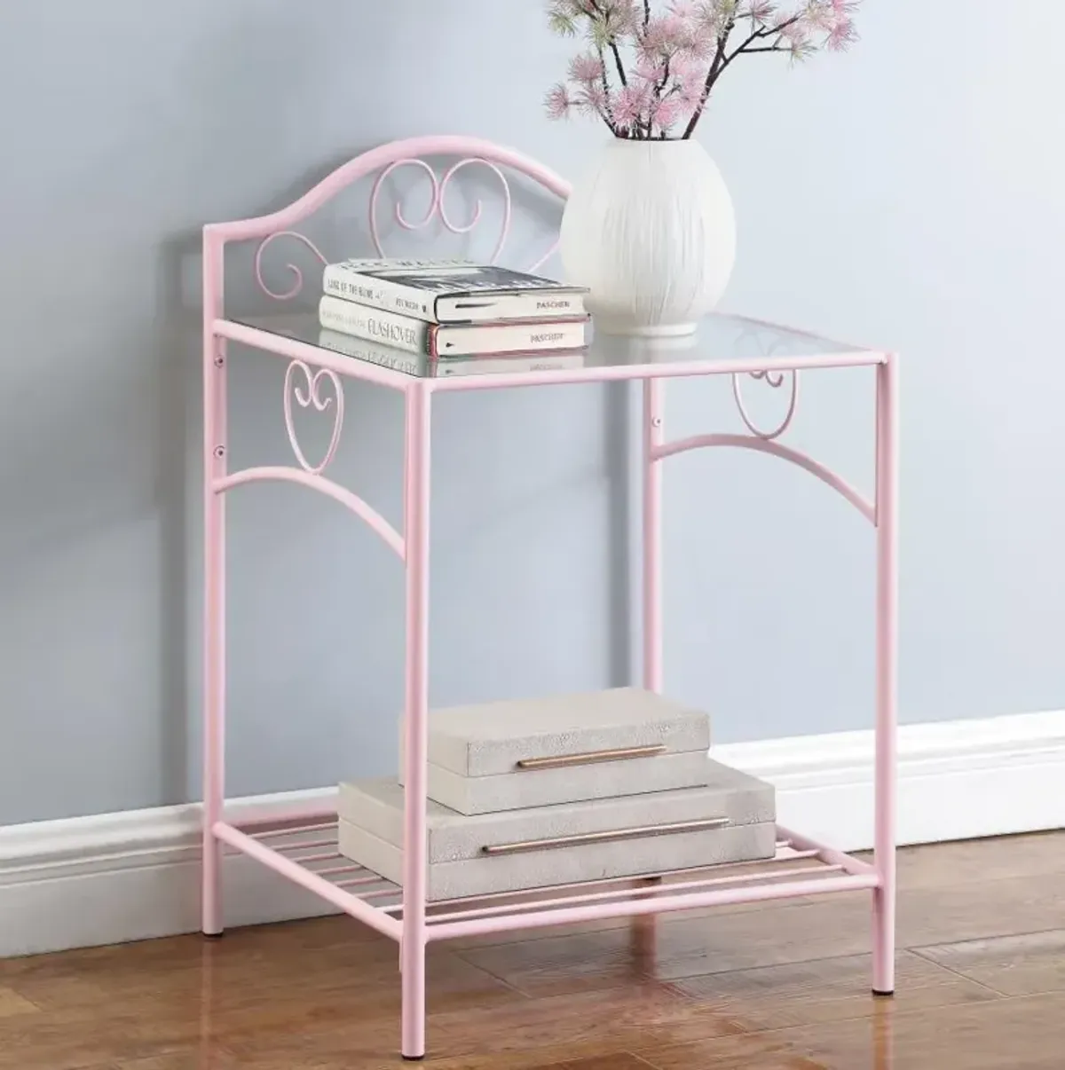 Massi - Metal 1-Shelf Nightstand - Powder Pink