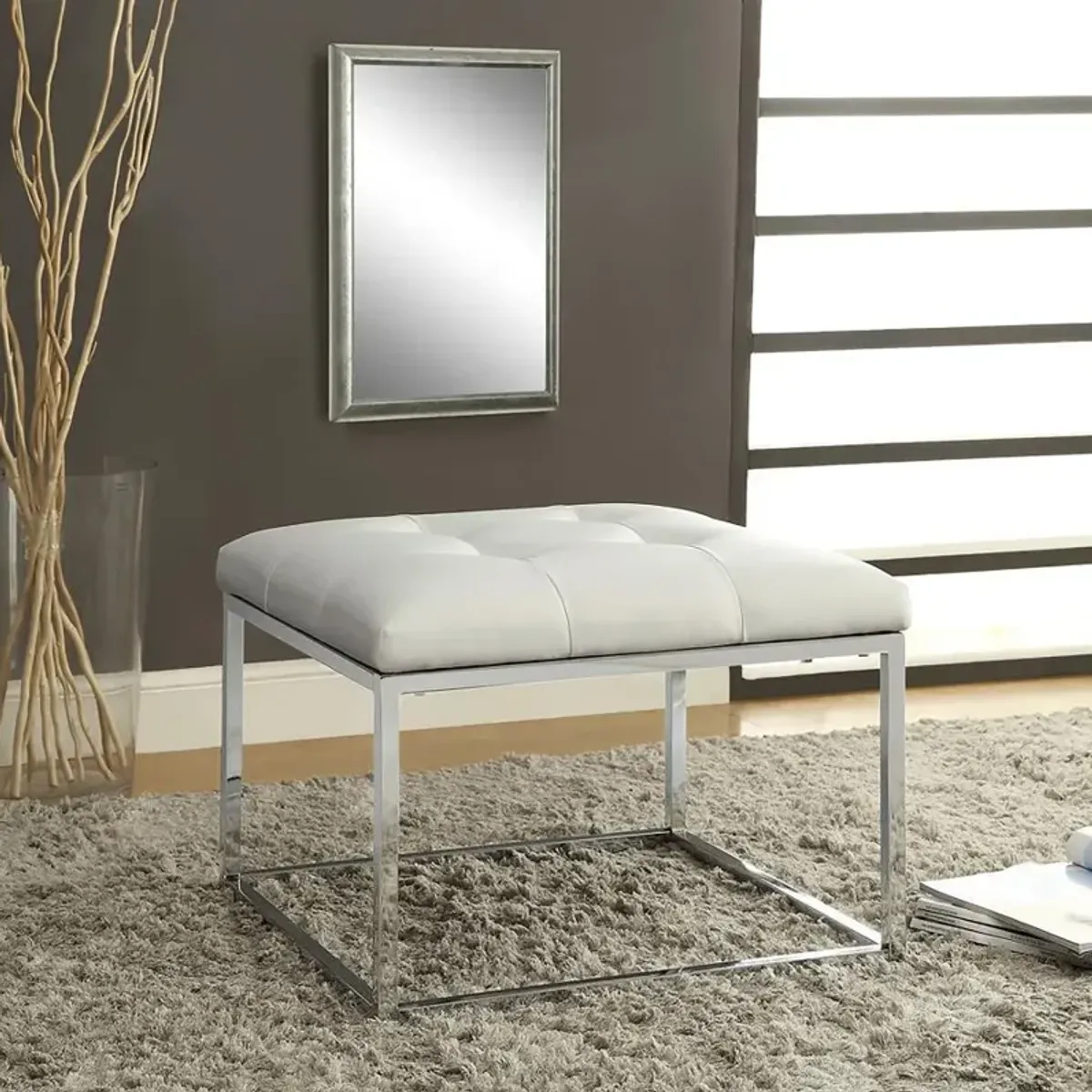 Swanson - Square Upholstered Tufted Ottoman - White