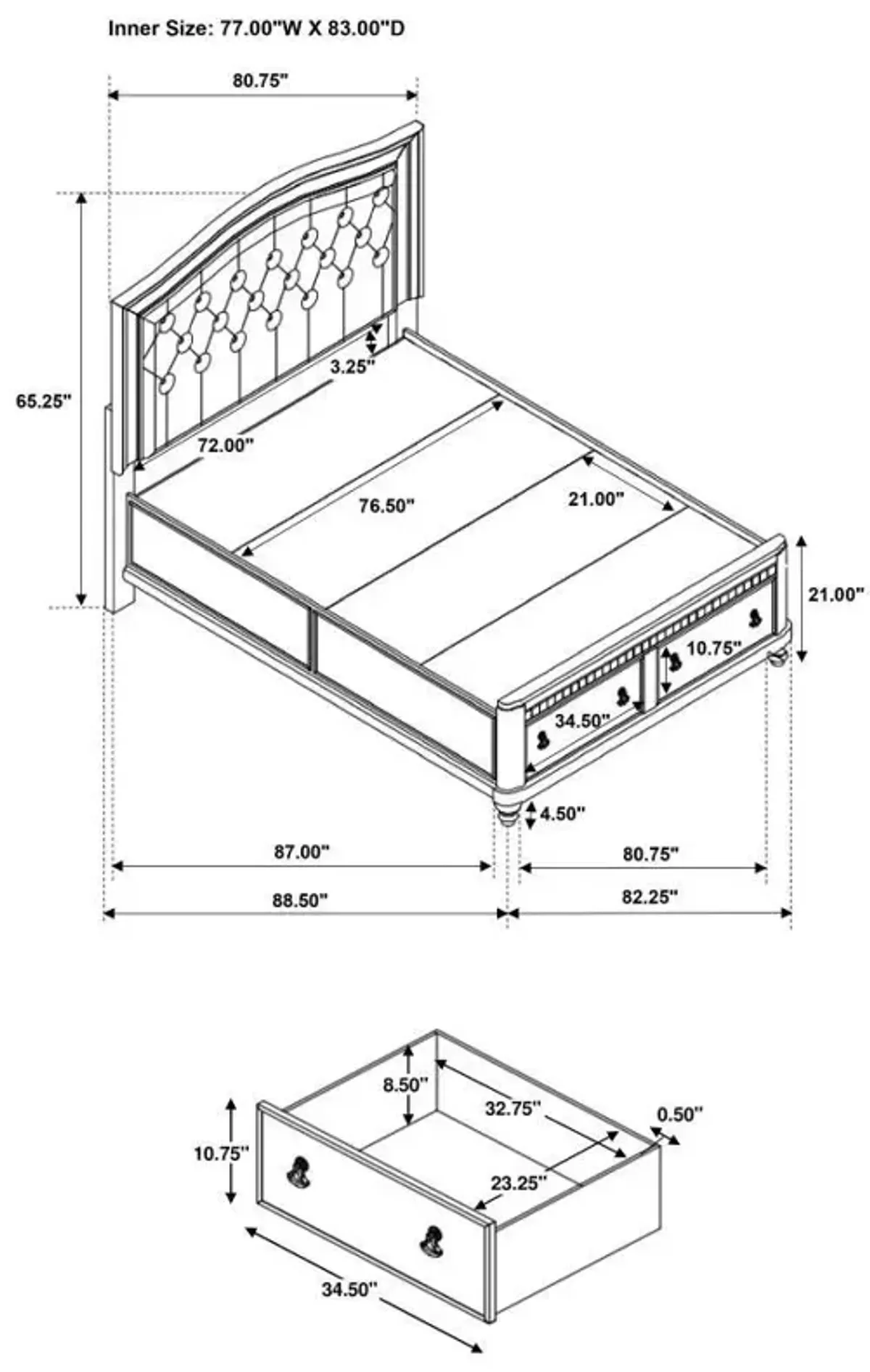 Bling Game - Upholstered Storage Bed Bedroom Set