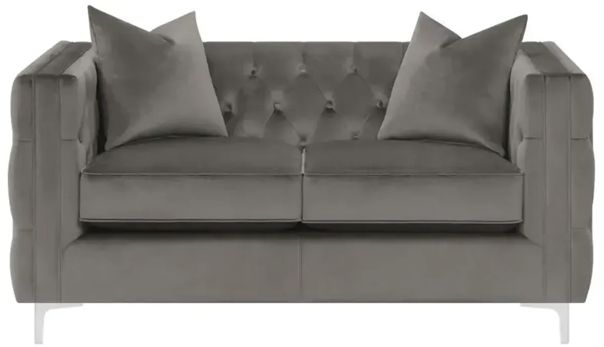 Phoebe - Upholstered Tuxedo Arm Tufted Loveseat - Urban Bronze