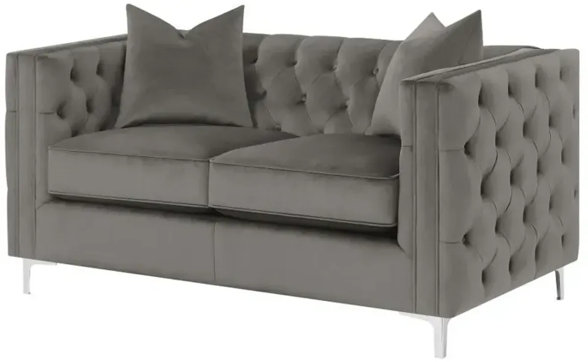 Phoebe - Upholstered Tuxedo Arm Tufted Loveseat - Urban Bronze