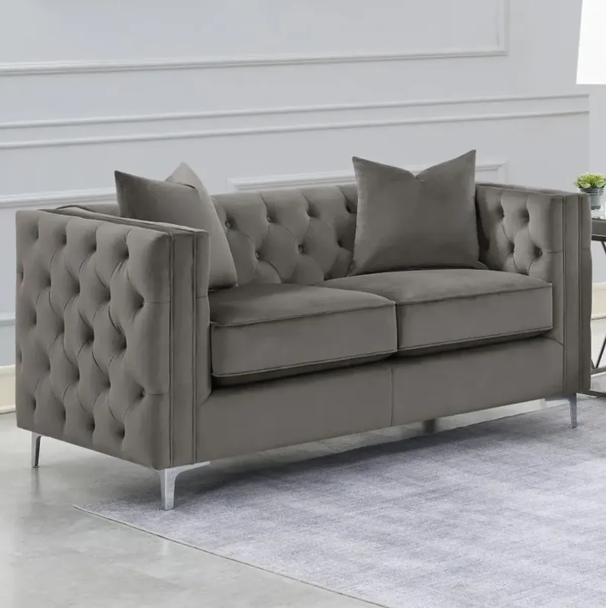 Phoebe - Upholstered Tuxedo Arm Tufted Loveseat - Urban Bronze