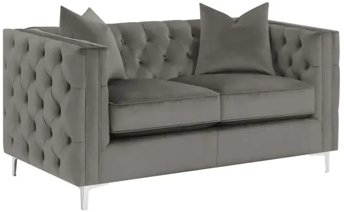 Phoebe - Upholstered Tuxedo Arm Tufted Loveseat - Urban Bronze