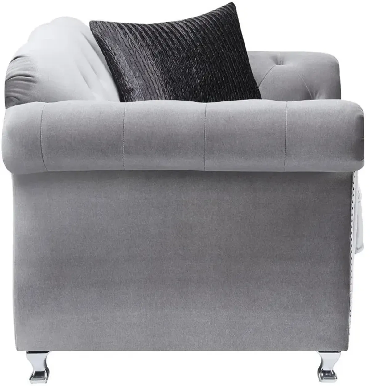 Frostine - Upholstered Rolled Arm Tufted Accent Chair - Silver