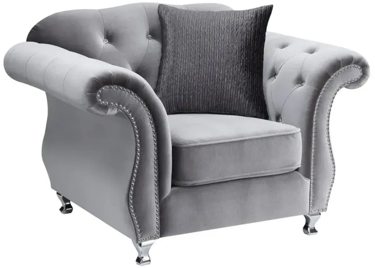 Frostine - Upholstered Rolled Arm Tufted Accent Chair - Silver