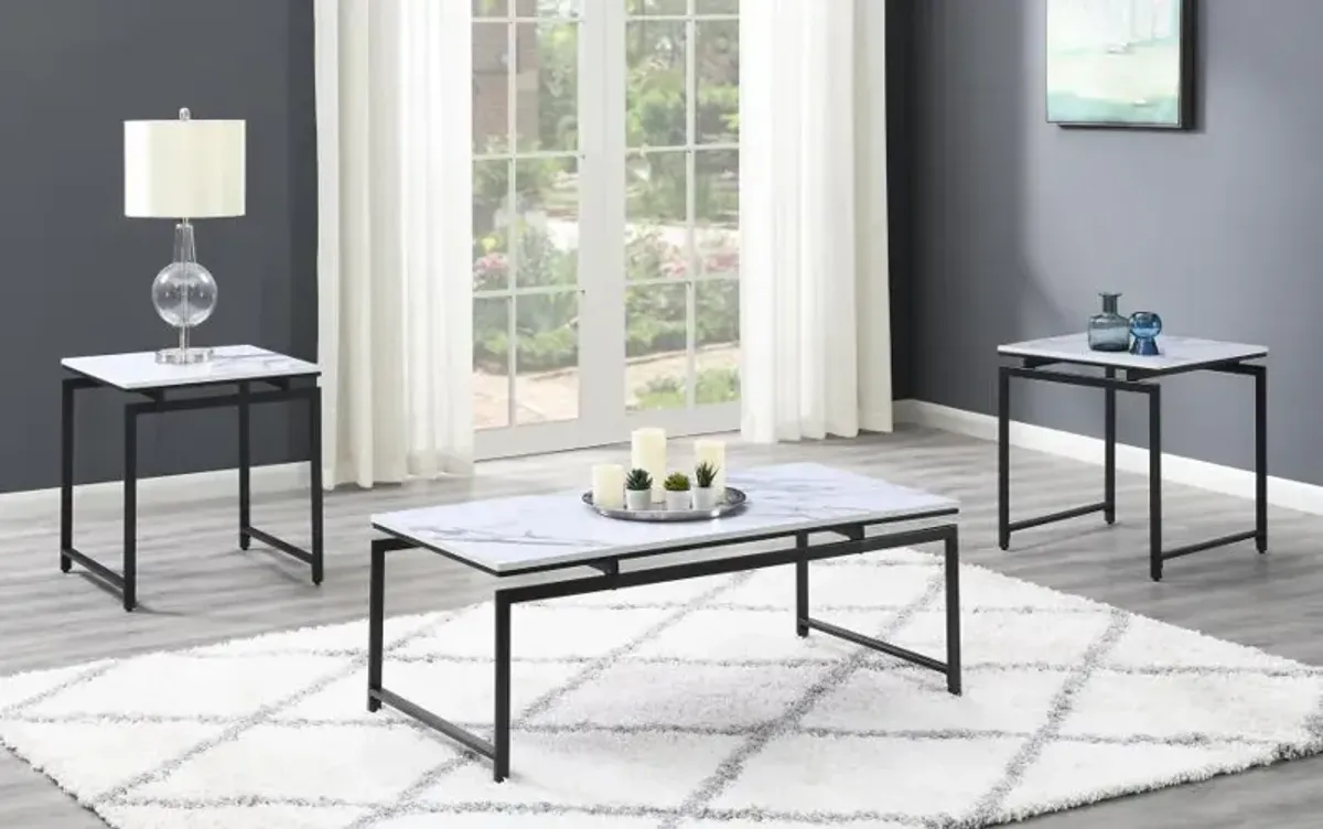 Clark - 3 Piece Faux Marble Top Coffee Table Set - White