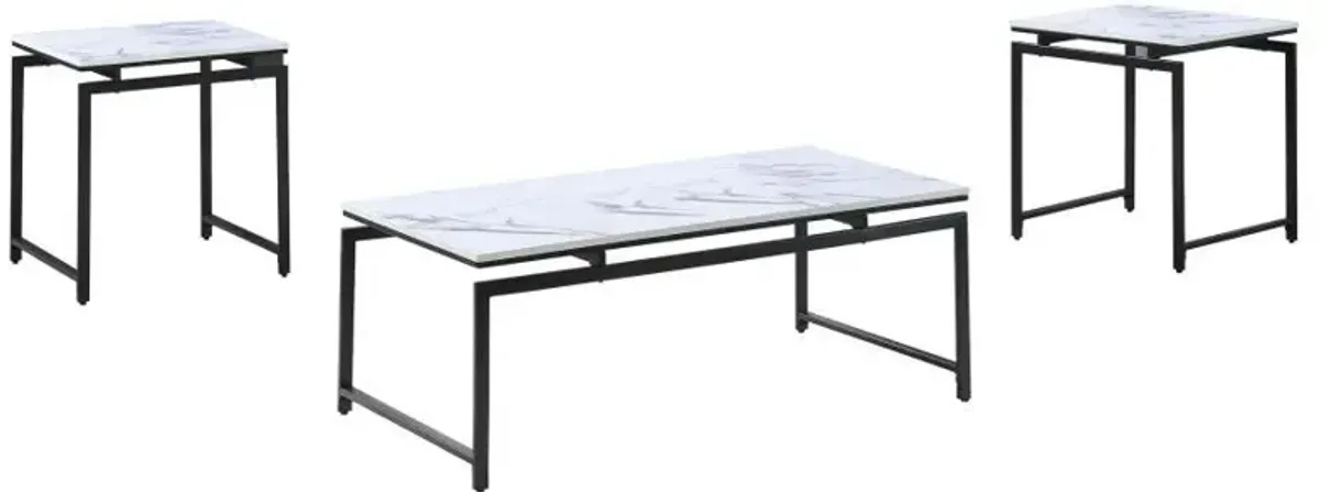 Clark - 3 Piece Faux Marble Top Coffee Table Set - White