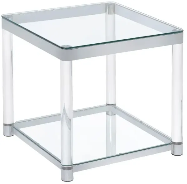 Anne - Square Glass Top Acrylic Leg Side End Table - Chrome