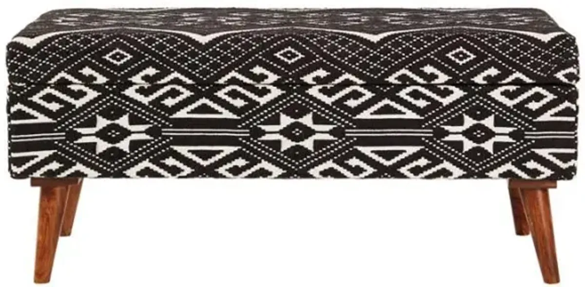 Cababi - Tribal Fabric Upholstered Accent Storage Bench - Black