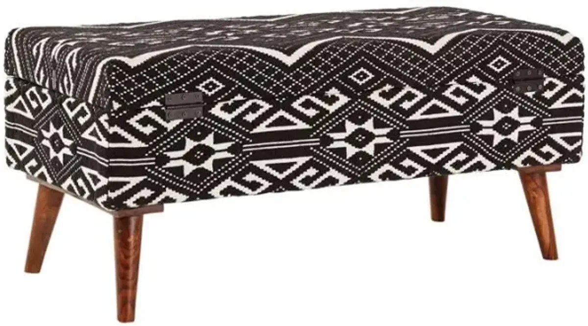 Cababi - Tribal Fabric Upholstered Accent Storage Bench - Black