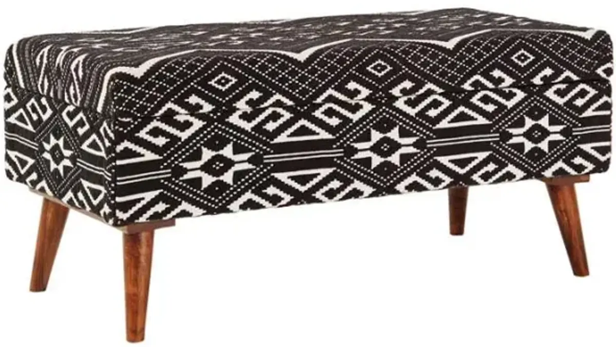 Cababi - Tribal Fabric Upholstered Accent Storage Bench - Black